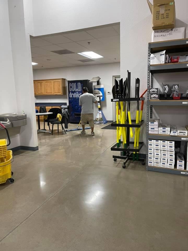 Mopping a commercial showroom floor